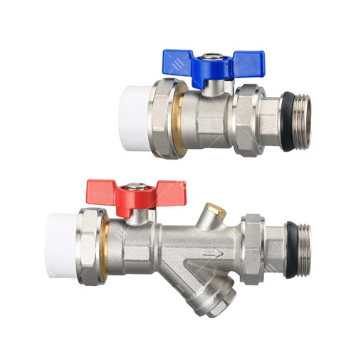 Straight set valve floor heating water collector inlet and return valve PPR single hot melt outer wire brass ball valve water distributor set valve