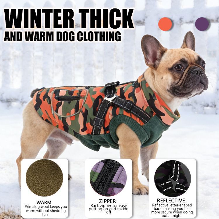 Casaco impermeável e quente para cães com faixas refletoras, acolchoado em algodão, ideal para cães de porte médio e grande. Perfeito para o outono e inverno._voghion.com