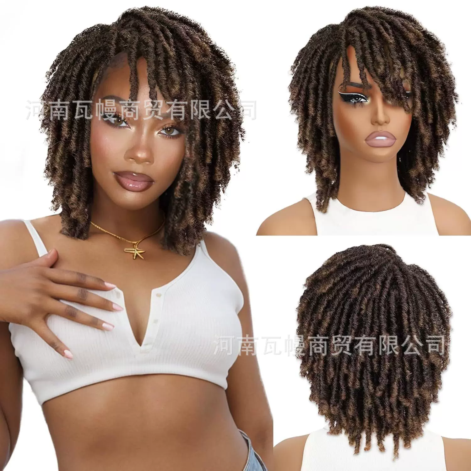 假发跨境化纤脏辫头套Dreadlock wigs亚马逊热款化纤筒曲脏辫头套