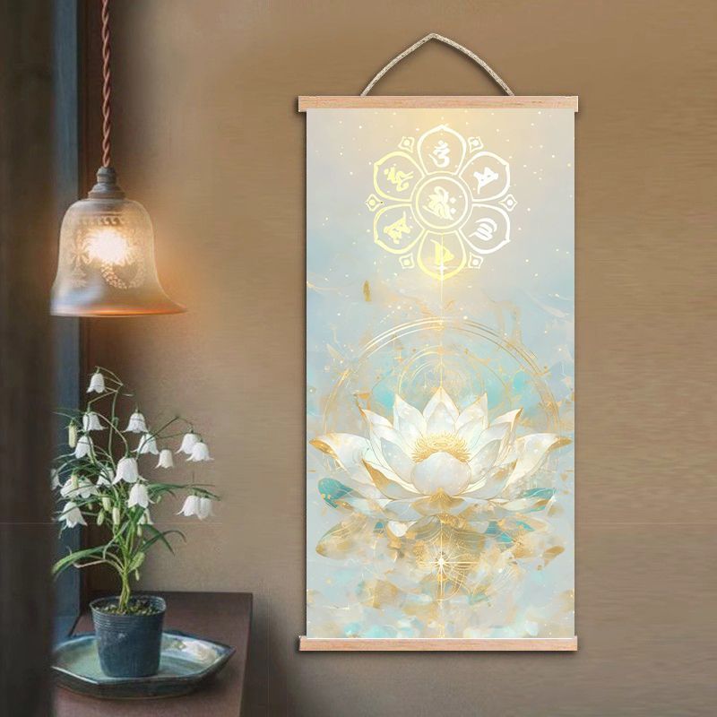 Lotus Zen Hanging Painting Six-Character Mantra Entrance Decoration Scroll Painting Attracts Wealth, Prosperity and Peace Home Wall