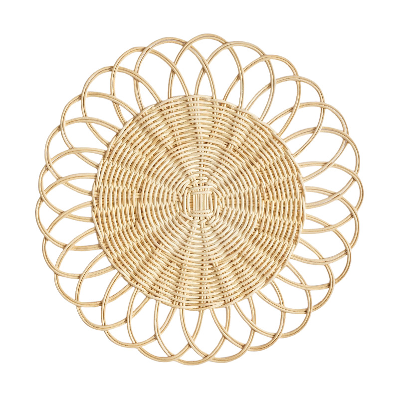 Suministro directo de fábrica al por mayor mantel tejido de ratán tapete de aislamiento antideslizante estilo pastoral decoración de bodas tapete de mesa posavasos