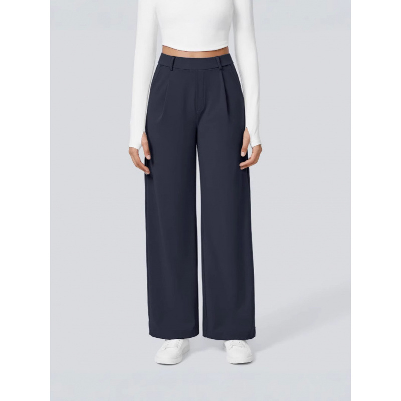 Elegant High-Waisted Straight Leg Pants For Women – Stretchy Office & Casual Trousers, Lightweight Breathable Fabric, Comfort Fit (Light Gray)_ecoleips.com