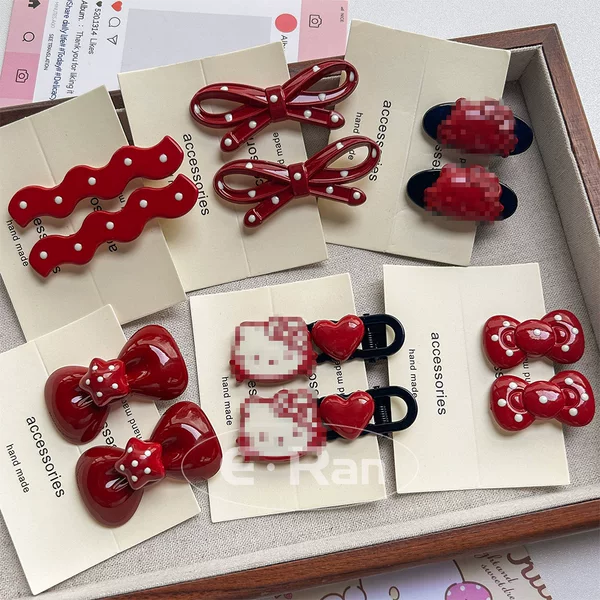 New Angora Red Polka Dot Bow Hair Clip, Trendy Hair Accessory, Bangs Clip, Side Clip, Hair Ornament for Women