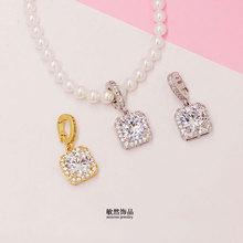 高保色镀真金气泡方糖锆石吊坠d字扣diy手工串珠珍珠水晶挂件配饰