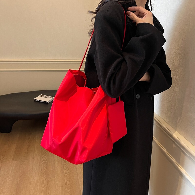 Minimalist Lazy Style Tote Shoulder Bag Women's Large Capacity Underarm Bag Student Class Bucket Bag Vintage Shopping Bag