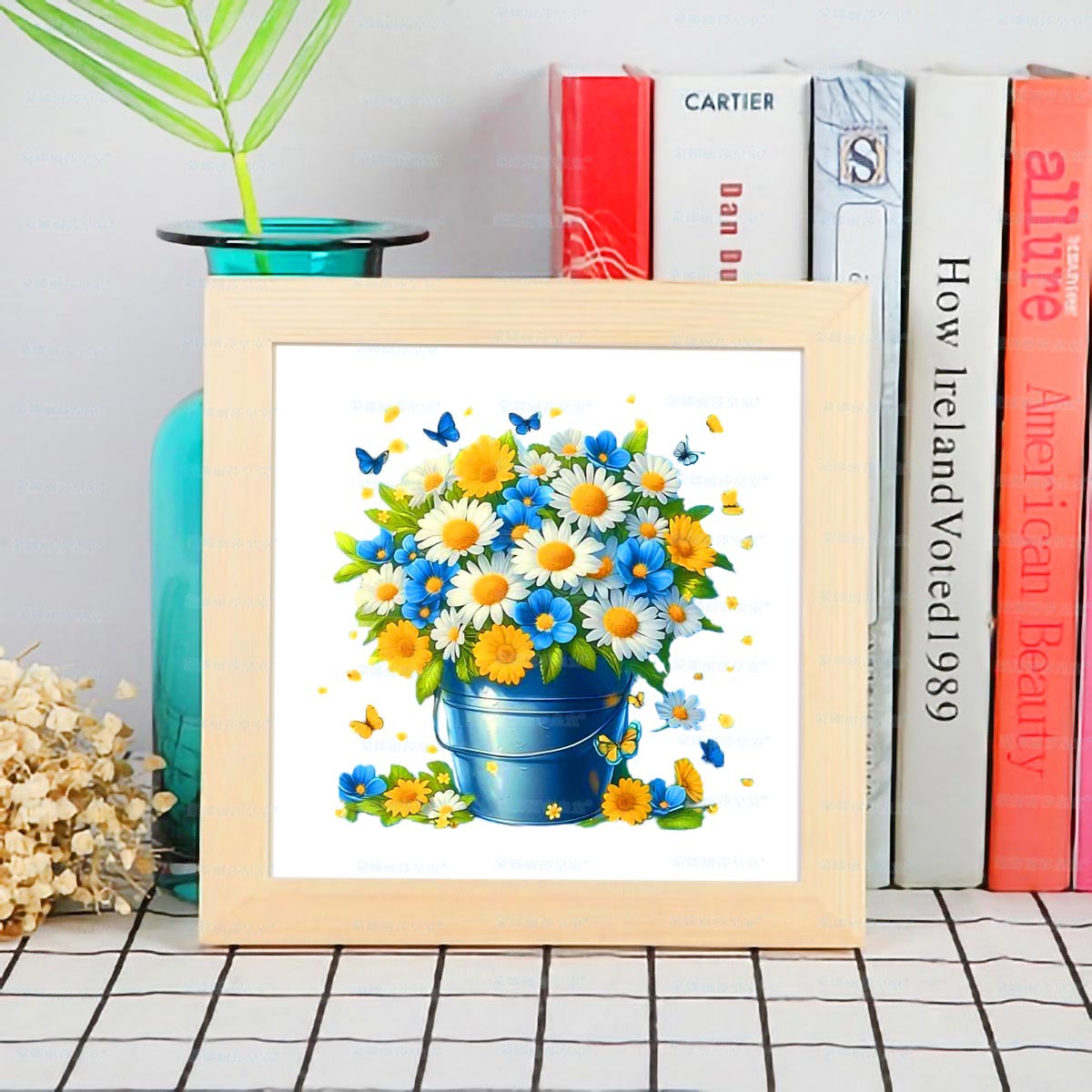 Mona Lisa real punto de cruz linda flor azul nueva flor simple sala de estar moderna dormitorio bordado hecho a mano