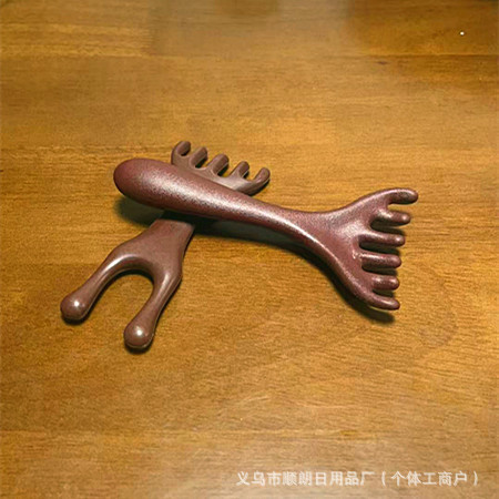 檀木頭部マッサージ櫛頭治療ツール頭皮マッサージ五爪が頭を撫でて穴を掻いて鹿角経絡櫛をつかむ|undefined