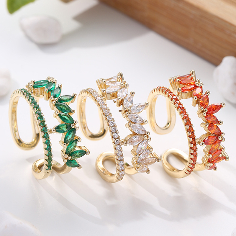 Fashion Leaves Copper Plating Inlay Zircon Gold Plated Women's Open Ring display picture 3