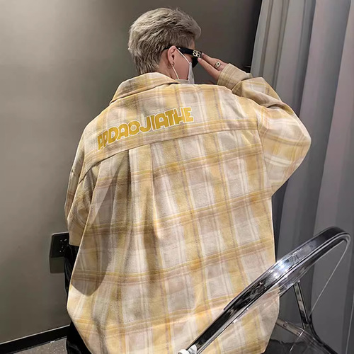 Men's Fall New Arrival Tie-Dye Striped Long Sleeve Shirt, American Streetwear Brand Loose Plus Size Youth Casual Collar Shirt Outerwear