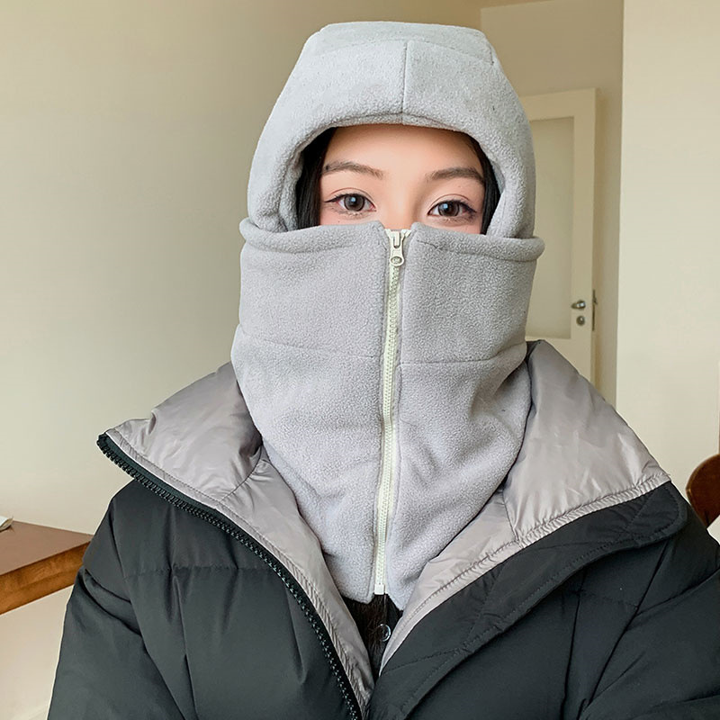 男女可戴摇粒绒保暖雷锋帽户外女骑电动车防风寒围脖面罩一体帽冬|undefined
