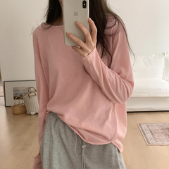 マスク T2025 薄手無地インナーレイヤリングシャツ長袖 Tシャツレディースブラウスゆったりレイジー日焼け止めトップ