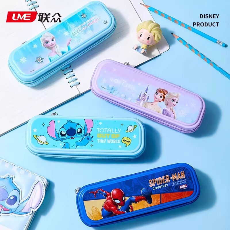 Authentic Disney Frozen Large Capacity Pencil Case for Elementary School Students, Zippered Stationery Box, Stitch, Spider-Man, Children's