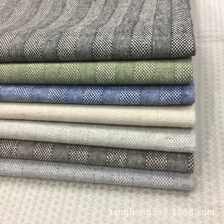 现代田园风 色织竖条纹布 亚麻棉布 沙发布 diy抱枕布,亚麻布现货