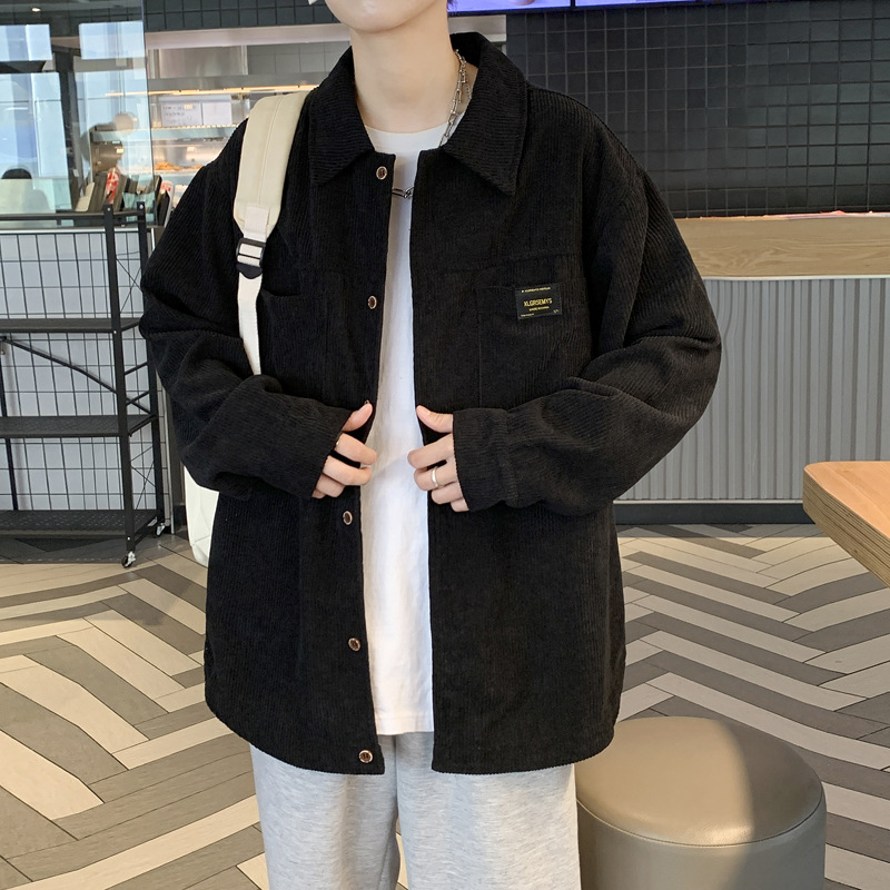 Chaqueta de camisa de pana para hombres, primavera y otoño, nueva marca de moda, estilo de Hong Kong, camisa de manga larga suelta y guapa, ropa para niños