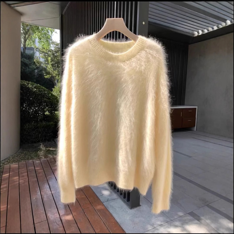 Autumn and winter soft waxy brushed cashmere sweater women's 2024 autumn and winter new lazy style pullover base sweater sweater