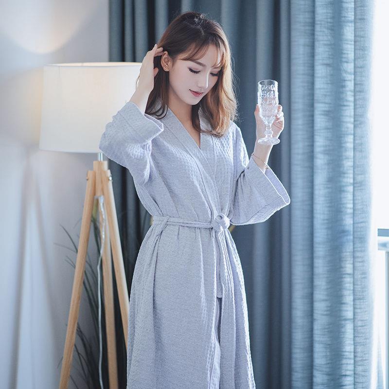 Bathrobe summer spring and autumn thickened nightgown loose waffle bathrobe beauty salon hotel spring and summer dressing gown couple pajamas