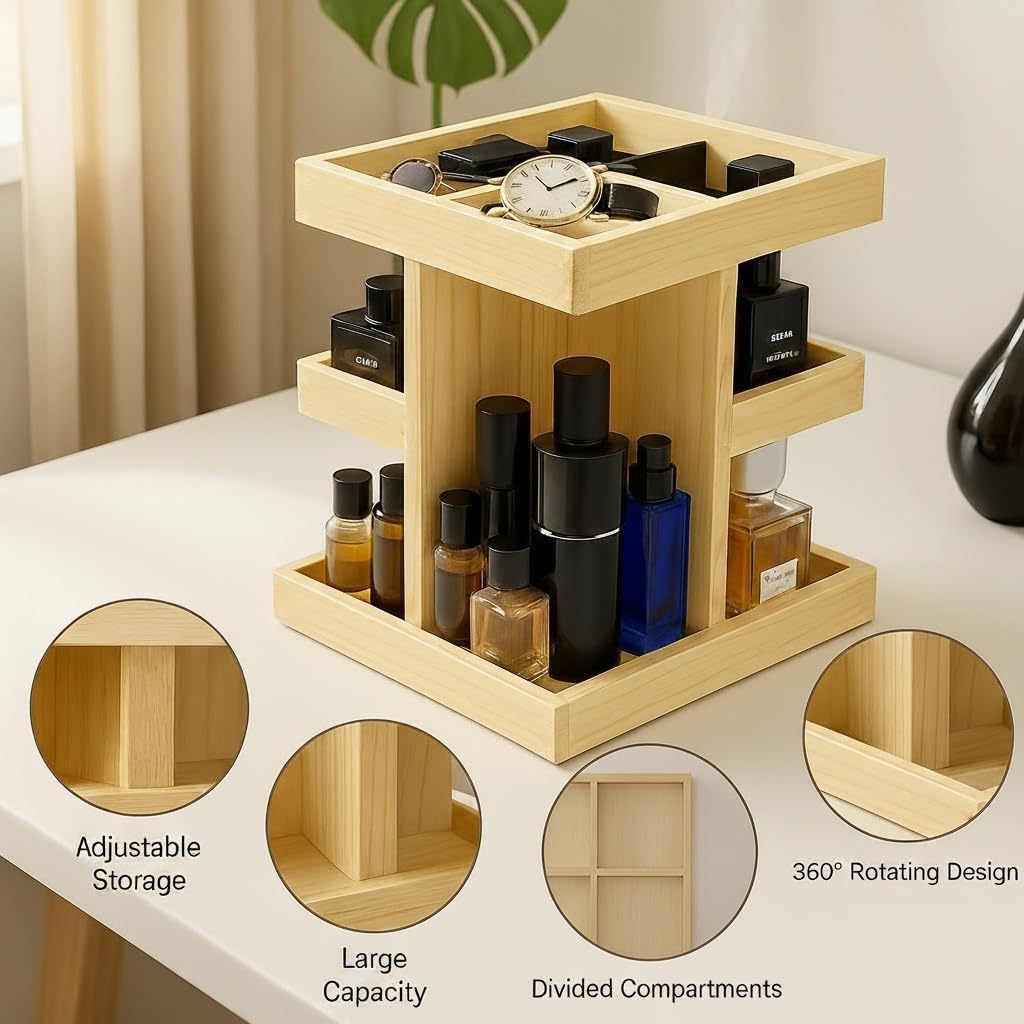 木制多层桌面收纳架杂物整理架木质香水架实木桌面护肤品收纳整理