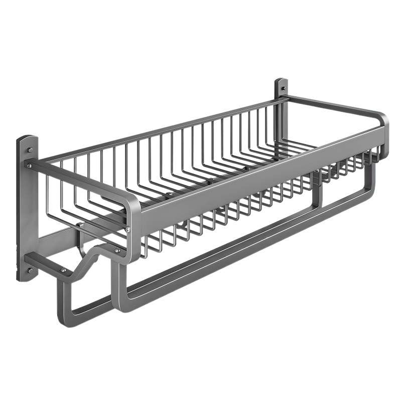 Pistola de baño gris toalla rack ponche libre de luz de lujo estilo de baño de almacenamiento rack de ropa montado en la pared estante de la toalla de baño