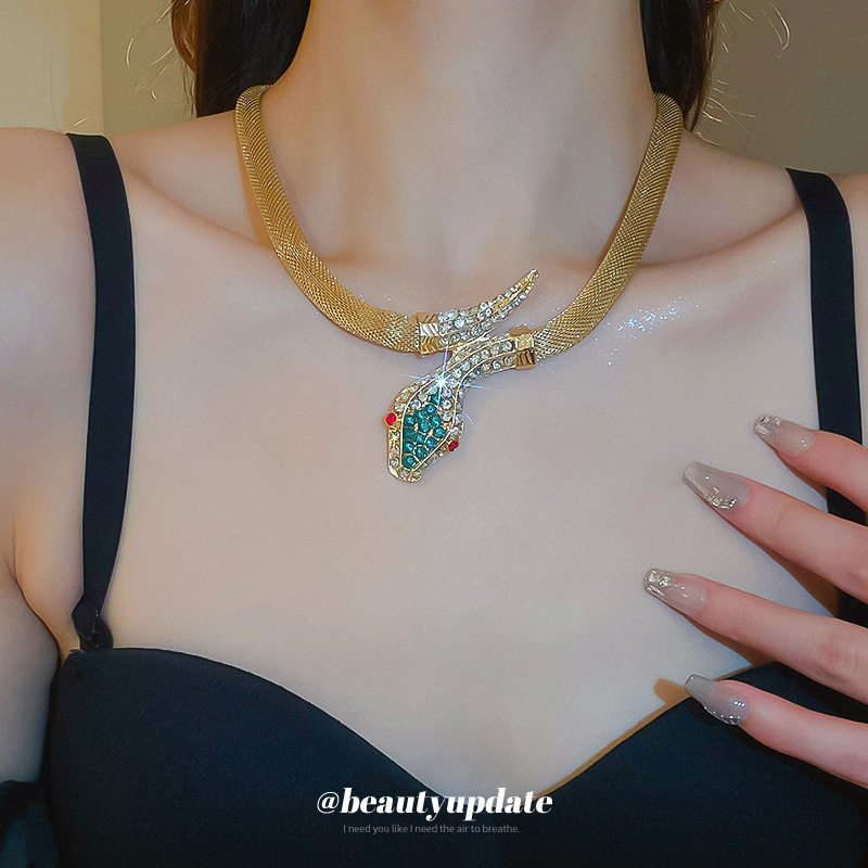 Conjunto de pendientes de collar de serpiente de diamantes transfronterizos, cadena de clavícula vintage vintage, accesorios de joyería de alta gama de nicho