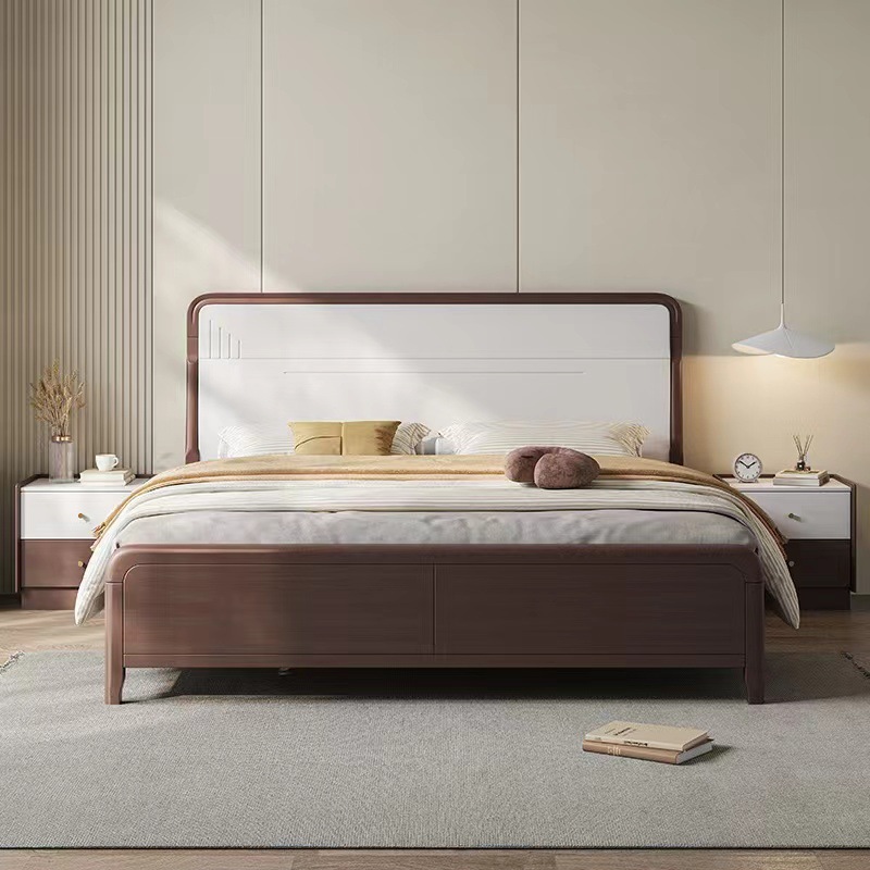 Moderno minimalista cama de madera maciza 1,8 m dormitorio principal cama doble 1,5 m individual Nórdico roble casa suave cama de madera maciza