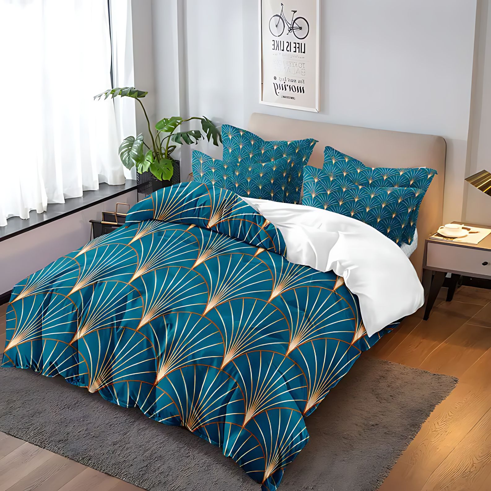 TEMU / JIT comercio exterior solo para transfronterizos set de edredón azul set de ropa de cama para diseñar