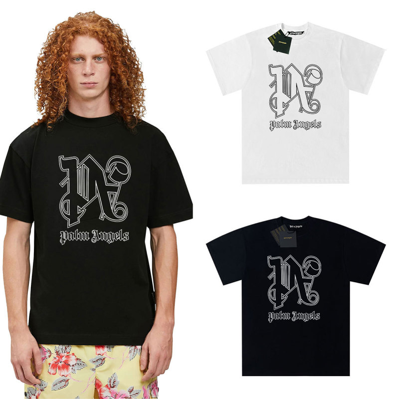 Summer Palm Angels Palm Angel Pa Letter Printed Short-Sleeved American Casual Loose Round Neck Pure Cotton T-Shirt for Men