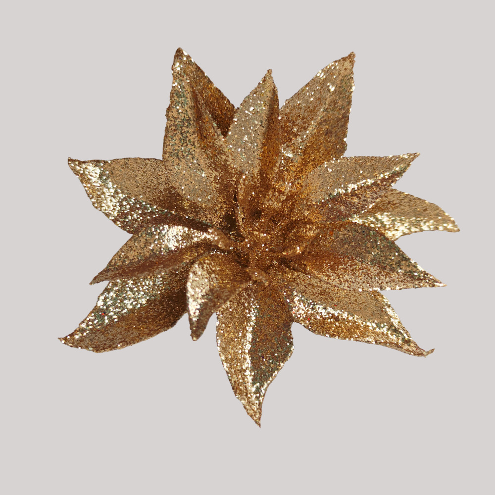 Polvo de oro de 9cm cabeza de flor de Navidad flor de simulación brillo flor de Navidad decoración de árbol de Navidad decoración de vacaciones accesorios de guirnalda