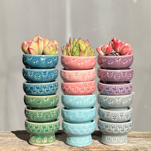 小口径印章多肉花盆流釉冰裂火锅圆盆陶瓷手工花器清新单头糖果色