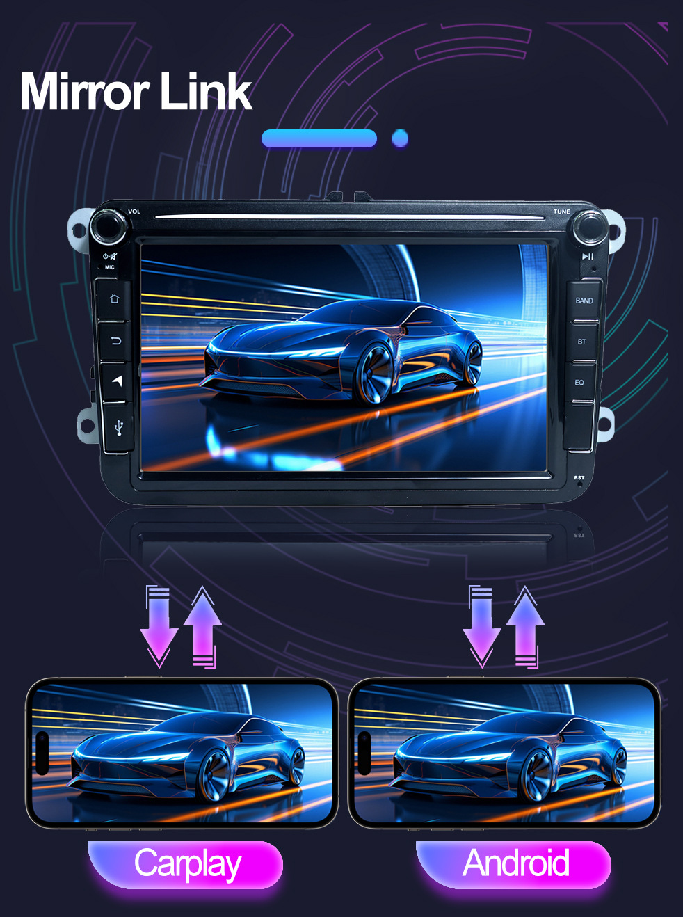 Suitable for 8-inch Volkswagen dedicated Android car navigation GPS Bluetooth HD reversing image wireless carpla