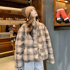 复古格子羽绒服女冬季2025年新款高级感小个子短款加厚保暖外套潮