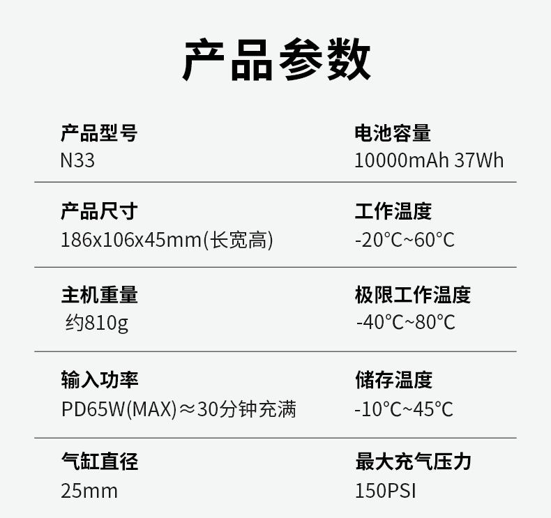 [N33] Buwei Car Emergency Starting Power Supply and Air Pump All-In-One Multifunctional Portable Power Bank