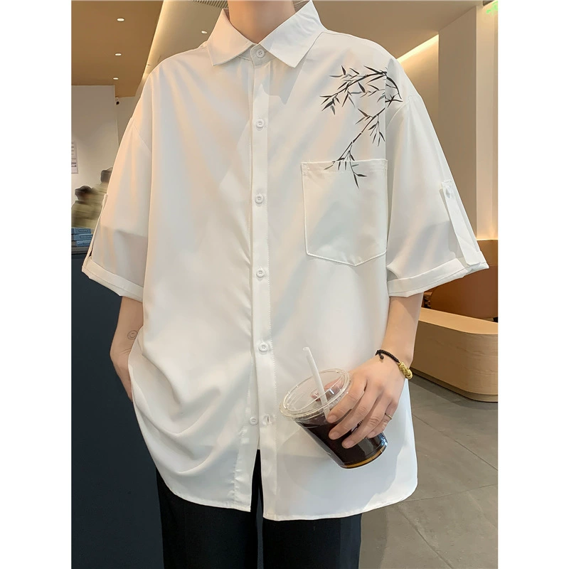 Мужская рубашка из бамбука в китайском стиле в стиле ретро, ​​мужская летняя рубашка с короткими рукавами, новый модный бренд, высококачественная рубашка с рукавом три четверти, новая рубашка в китайском стиле, костюм Тан