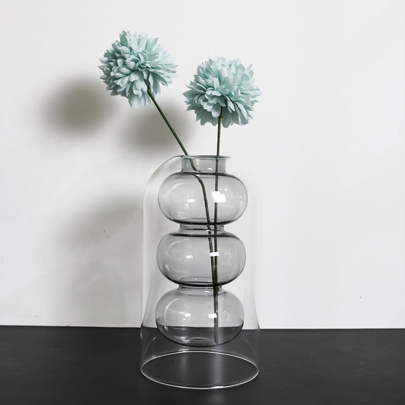 Jarrón de Vidrio Transparente de Doble Capa, Estilo Nórdico, Simple, Creativo, para Decoración de Sala de Estar, Personalizado, para Flores Hidropónicas, Estilo Ligero y Lujoso