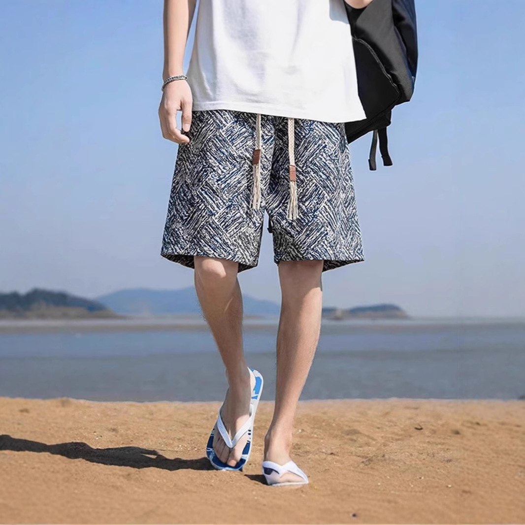 Unisex Summer Beach Shorts Textured Straight Leg Quick Drying Casual Mid Length Loose Fit For Home Or Sports_viptrois.com