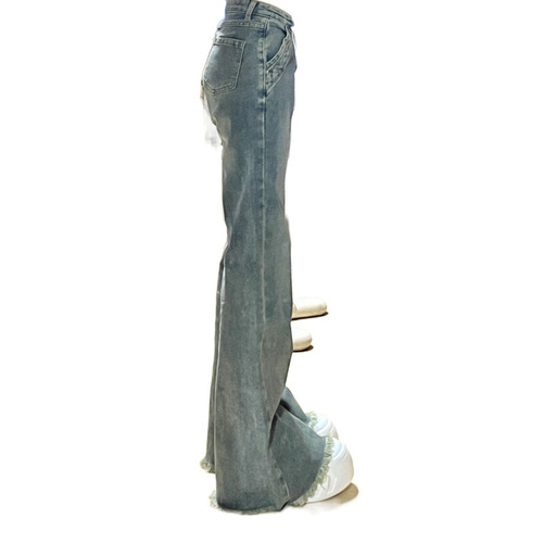Vintage Micro-Bellbottom Jeans for Spring and Summer - High-Waisted Loose Wide Leg Slimming Frayed Straight Tube-Heeled Floor-Length Pants