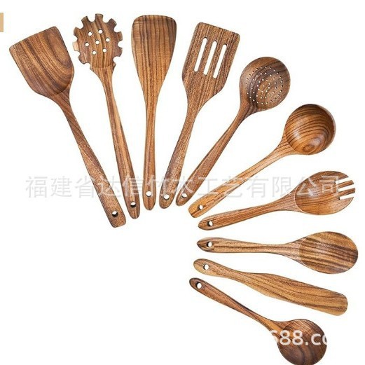 クロスボーダークッキングセット アカシア材キッチン用品 長柄スパチュラ 無垢材スパチュラ スプーンとフォーク ノンスティックキッチン 10点セット|undefined