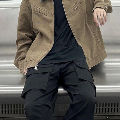 American retro washed lapel work coat for women's new spring style loose design niche men's jacket