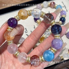 巧恩百合デザイン感水晶手串アクセサリー多宝ブレスレット大粒高品質黄水晶紫水晶