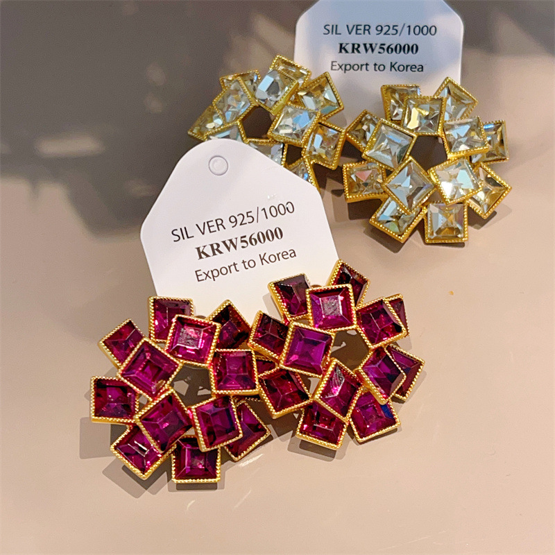 22g Weight Zircon Inlay Material Earrings Classification 1 Pair Exaggerated Geometric Plating Inlay Copper Zircon Earrings
