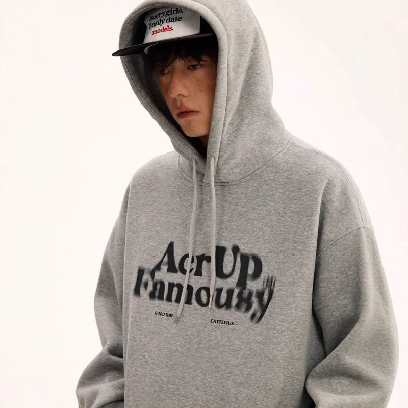 Hip-Hop Fuzzy Letter Print Hooded Sweatshirt with Fleece for Men, American Style Loose Fit, Street Style Couple Tops, Men's Couple Style
