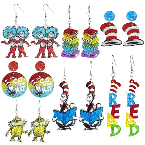 Amazon Supply Teacher Reading Atmosphere Earrings Shiny Cute Teacher Colorful Book Acrylic Earrings