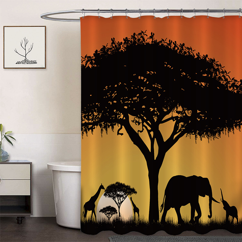 Cortina de ducha de poliéster impresa con hebilla de cortina de ducha de plástico baño cuarto de baño cortina de partición impermeable a prueba de moho