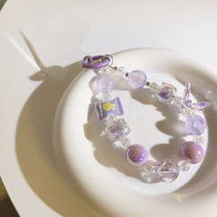 溫柔感紫色系珠珠鏈條短款手繩鑰匙扣通用手機殼便捷防丟手機掛繩