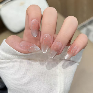 [Boiled Water Glass Beads] Handmade Wearable Nails Ins Style Pink Ice Transparent Gradient Cat Eye Whitening Temperament Manicure