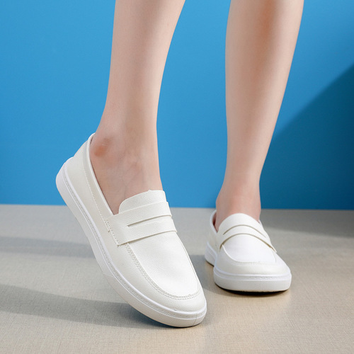 Women's Spring and Autumn Nurse Shoes with Soft Soles, Non-Tiring, White Medical Shoes, Anti-Slip Flat Single Shoes, Slip-On White Shoes