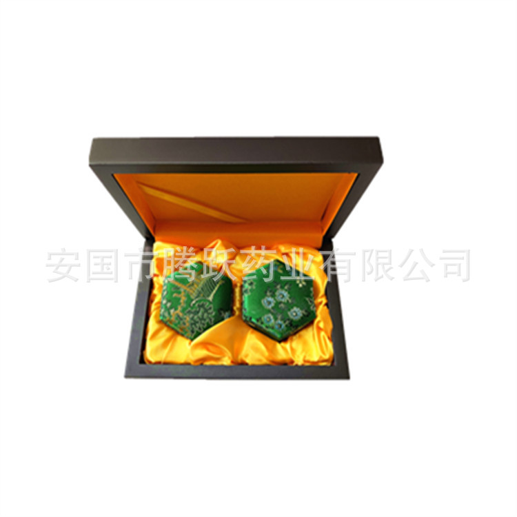 Hexagonal Brocade Wooden Gift Box 2 Pack Empty Pill Storage Case for Herbal Pills and Jewelry overview