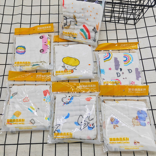 Pure cotton square towel, high-density six-layer gauze saliva towel, infant and child towel, individually packaged maternity and baby shop gift