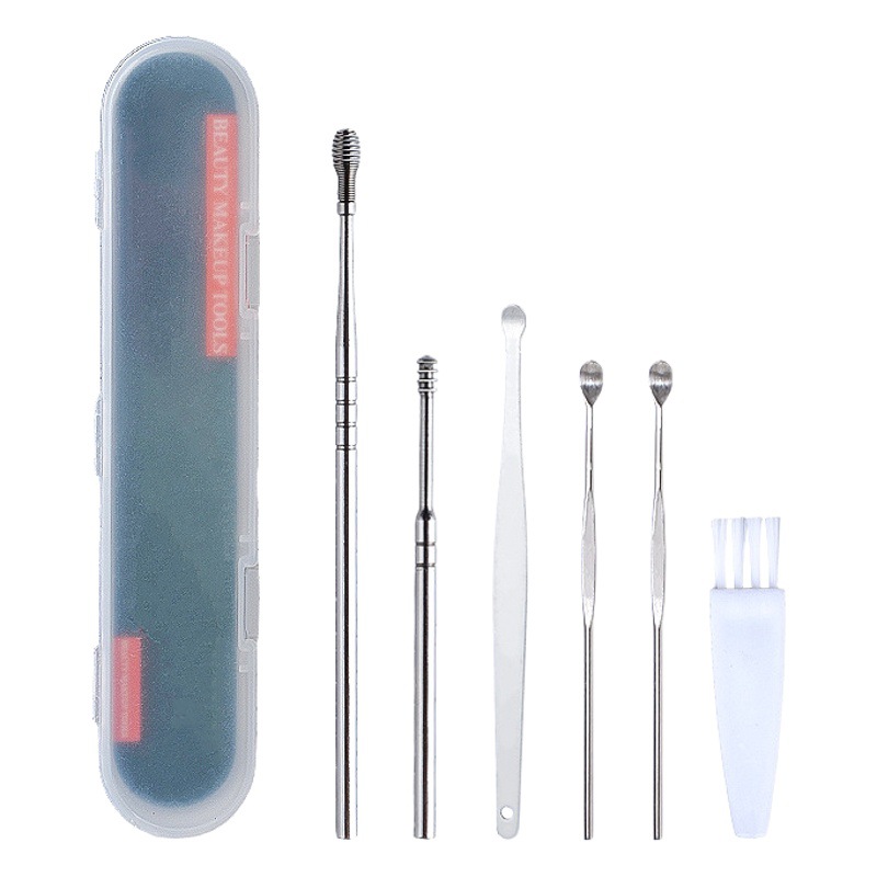 Juego de limpiadores de oídos portátiles en existencia, juego de 6 piezas, limpiadores de oídos con resorte en espiral para el hogar, herramientas para limpiar los oídos.