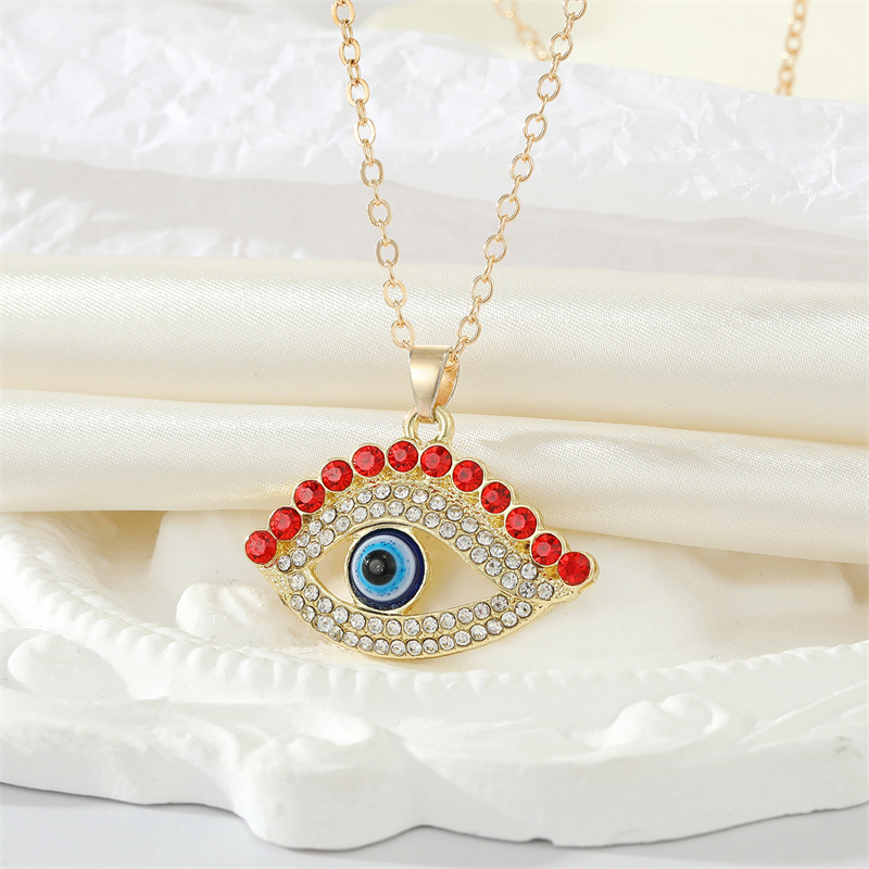 Collier Pendentif Rétro Plein Strass Oeil Creux Cils Rouges Contraste Couleur display picture 4