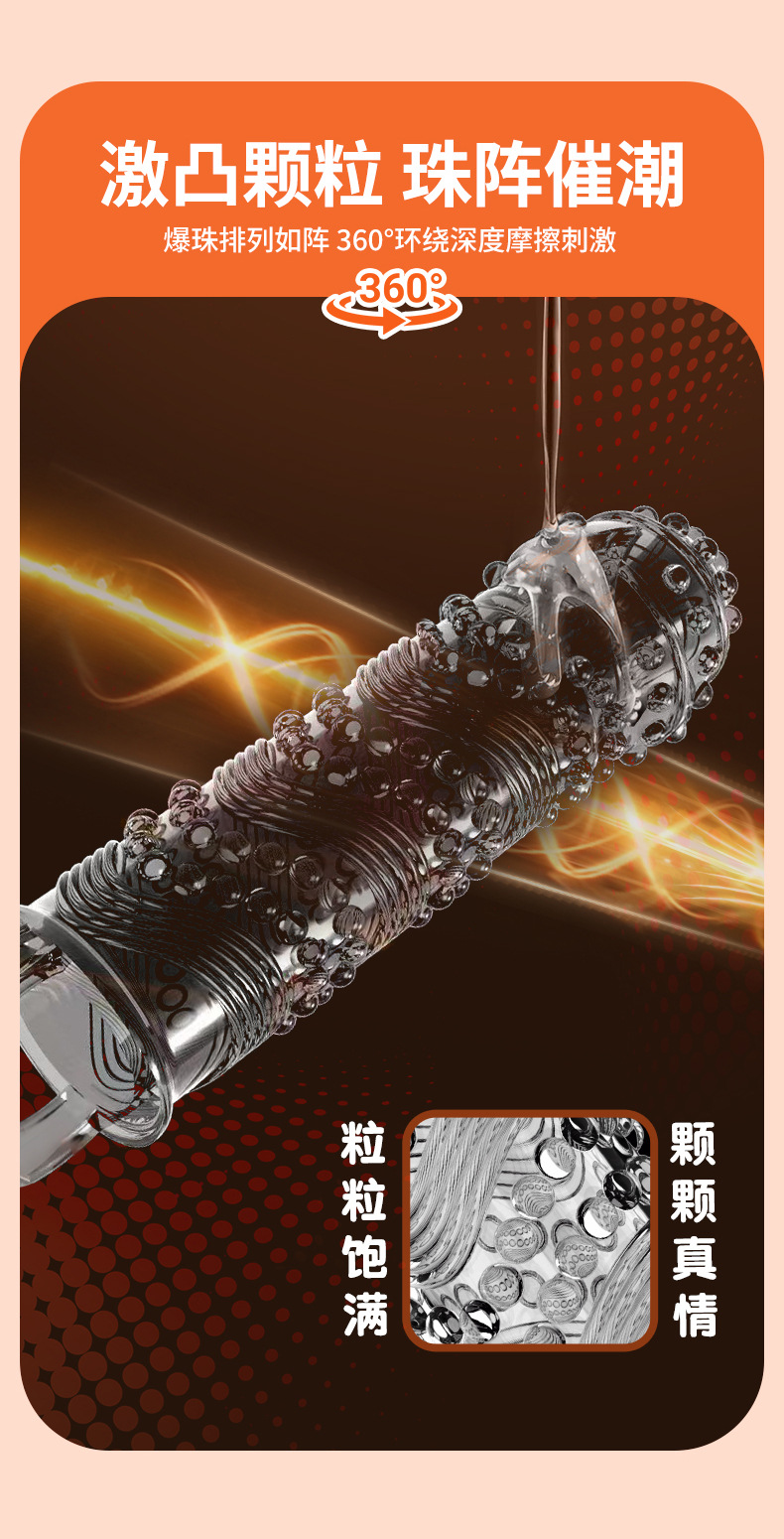 Wolf Tooth Textured Delay Condom with Large Spikes, TPE Vibrating Sleeve for Men — detail image 4